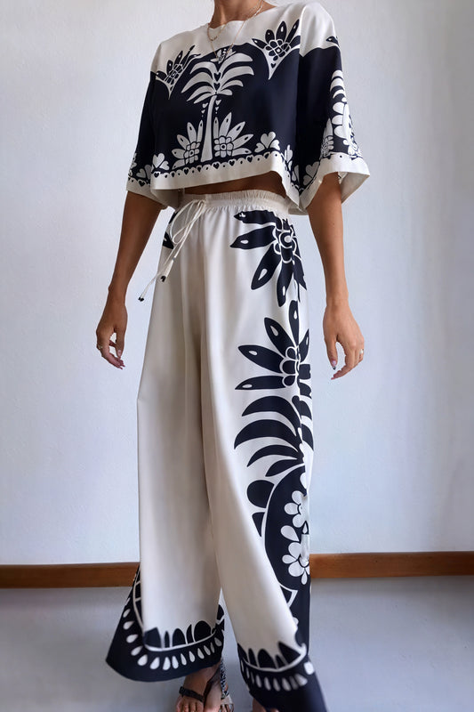 Blomstret Top & Bukser Sæt - Cropped Sommerstil