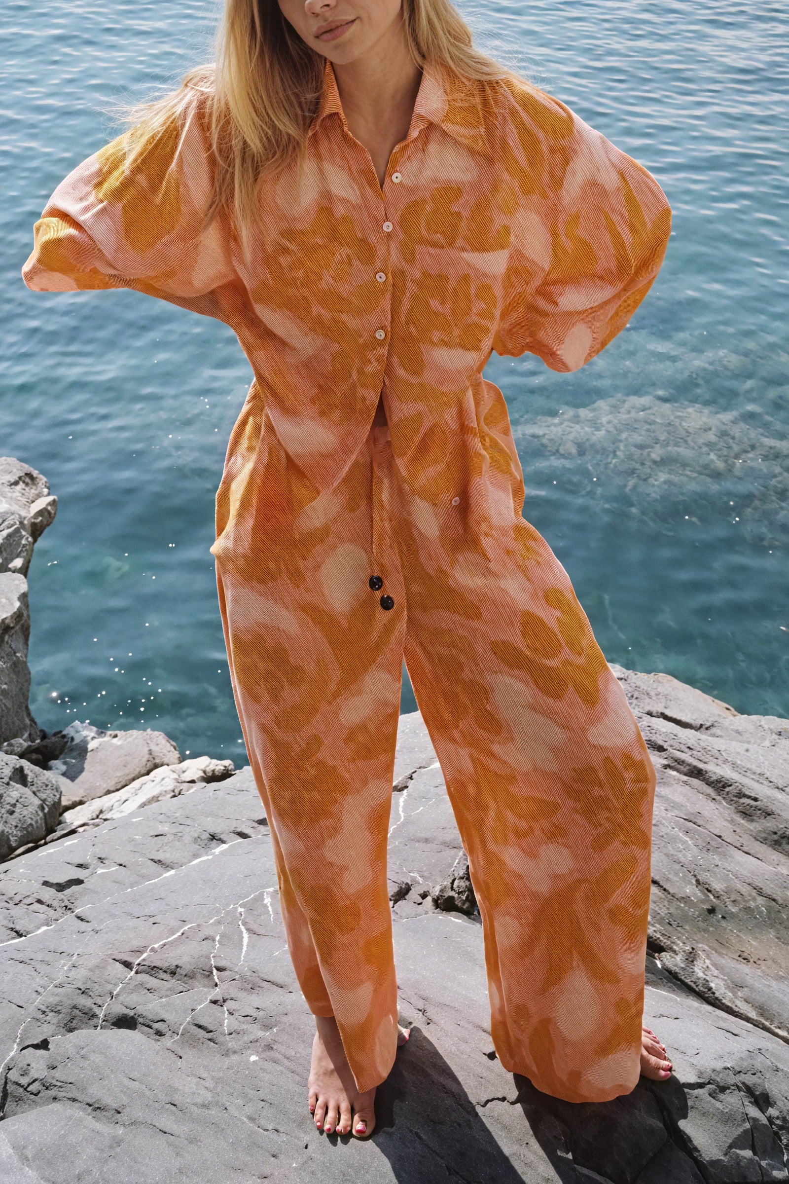 Afslappet Pyjamas Sæt med Abstrakt Print