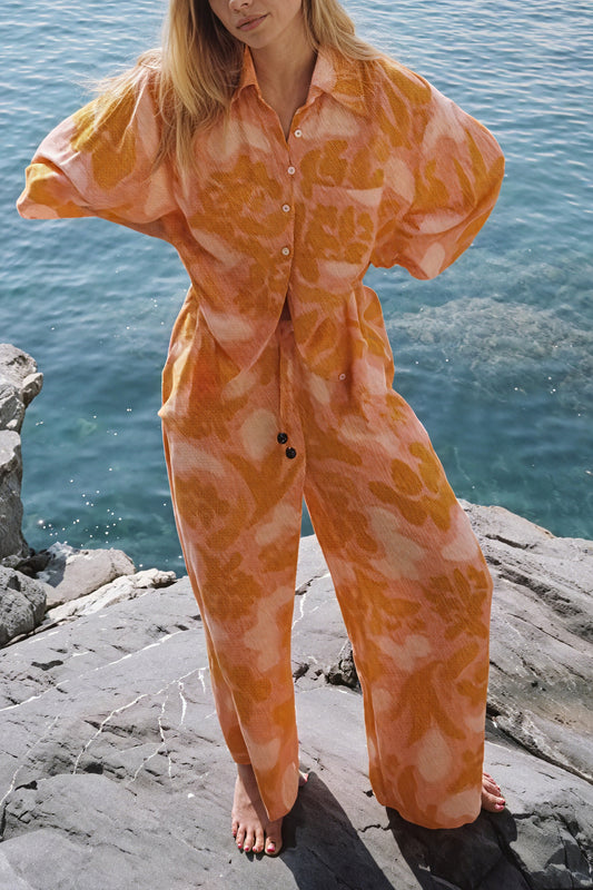 Afslappet Pyjamas Sæt med Abstrakt Print