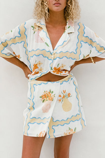 Blomstret Pyjamas Sæt med Shorts - Sommerstil