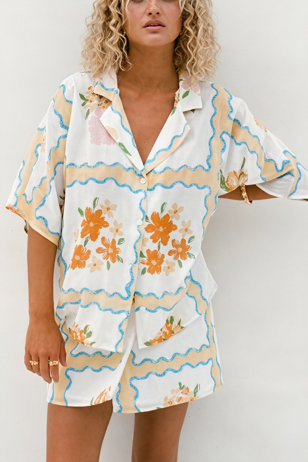 Blomstret Pyjamas Sæt med Shorts - Sommerstil