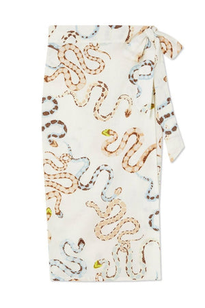 Slange Print Midi Kjole med V-Hals