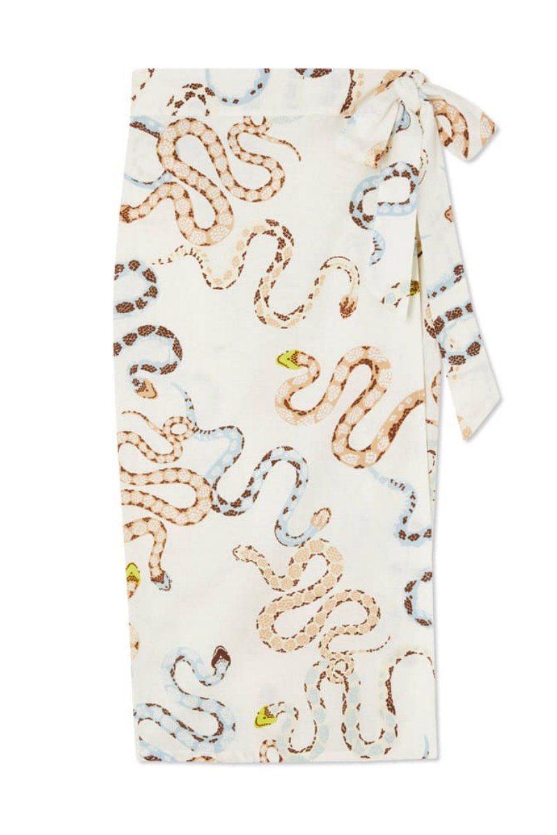 Slange Print Midi Kjole med V-Hals
