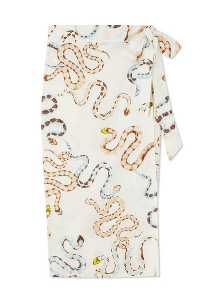 Slange Print Midi Kjole med V-Hals