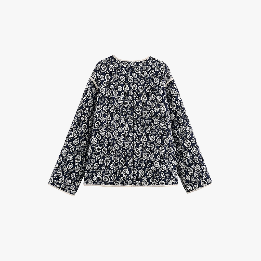 Blomstret Navy Jakke med V-udskæring