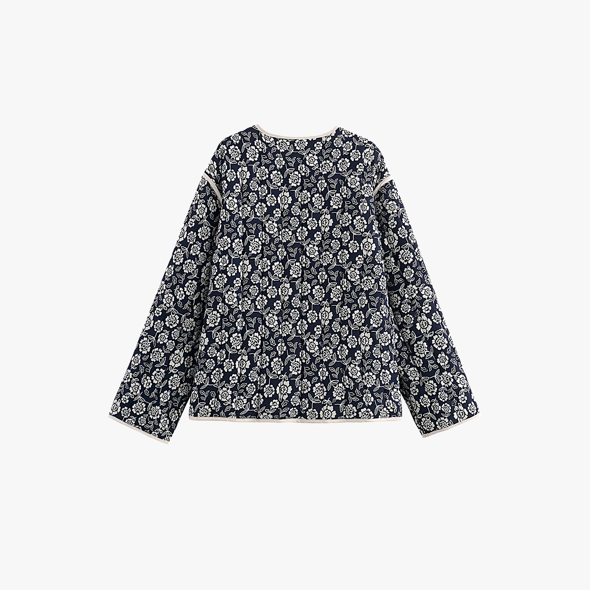 Blomstret Navy Jakke med V-udskæring