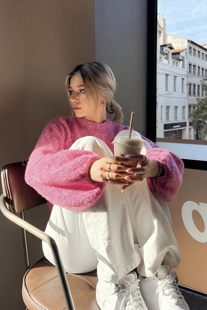 Tekstureret Top med Klokkeærmer - Pink