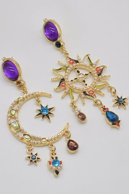 Solskins Øreringe med Farverige Ædelstene