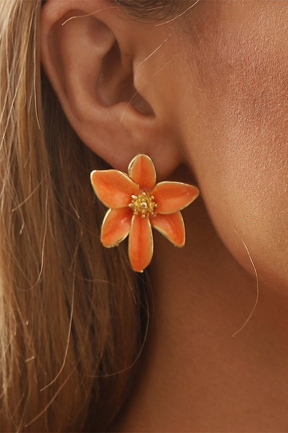 Blomsterøreringe - Orange med Gyldne Detaljer