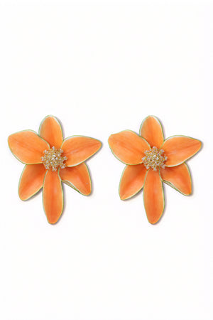 Blomsterøreringe - Orange med Gyldne Detaljer