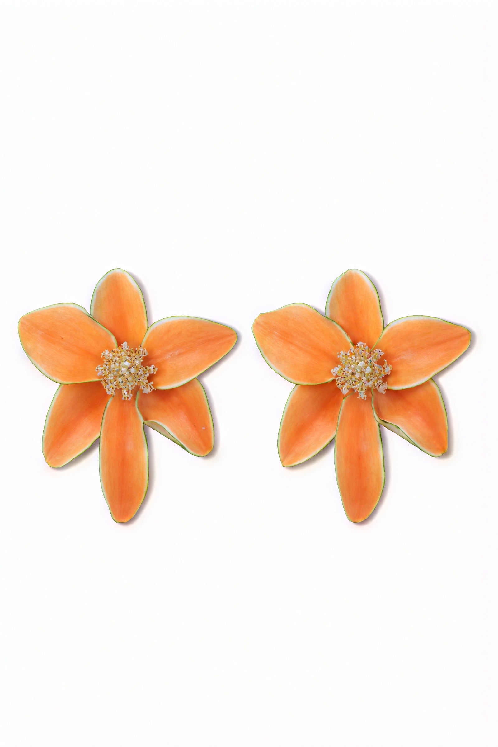 Blomsterøreringe - Orange med Gyldne Detaljer