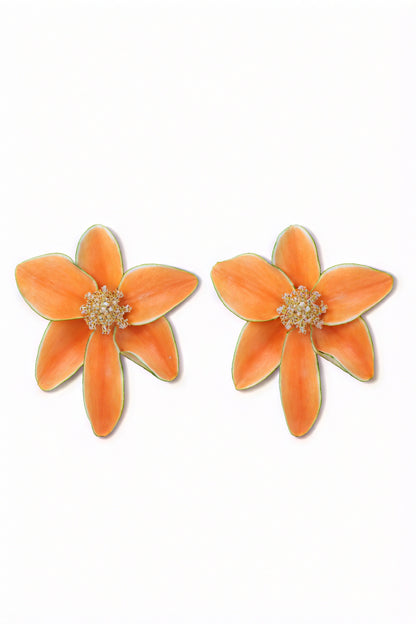 Blomsterøreringe - Orange med Gyldne Detaljer