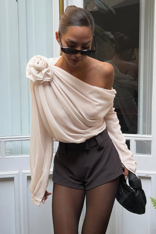 Rose Top - Asymmetrisk, Off-Shoulder