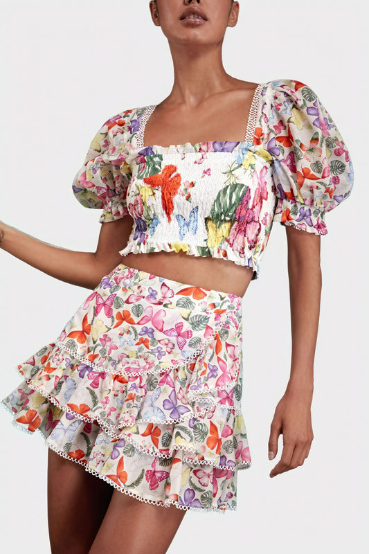 Sommerlig Top og Nederdel med Blomsterprint