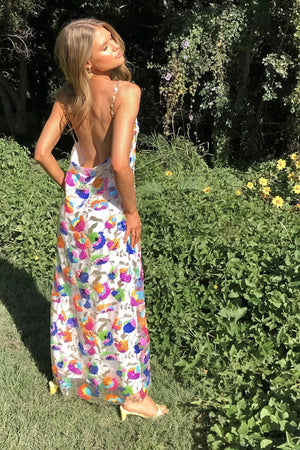 Blomstret Maxikjole med Åben Ryg