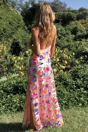 Blomstret Maxikjole med Åben Ryg