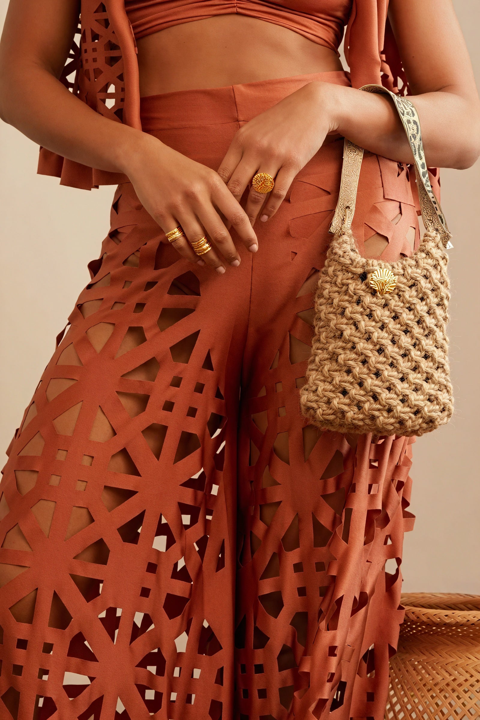 Laser-Cut Palazzo Bukser & Vest Sæt