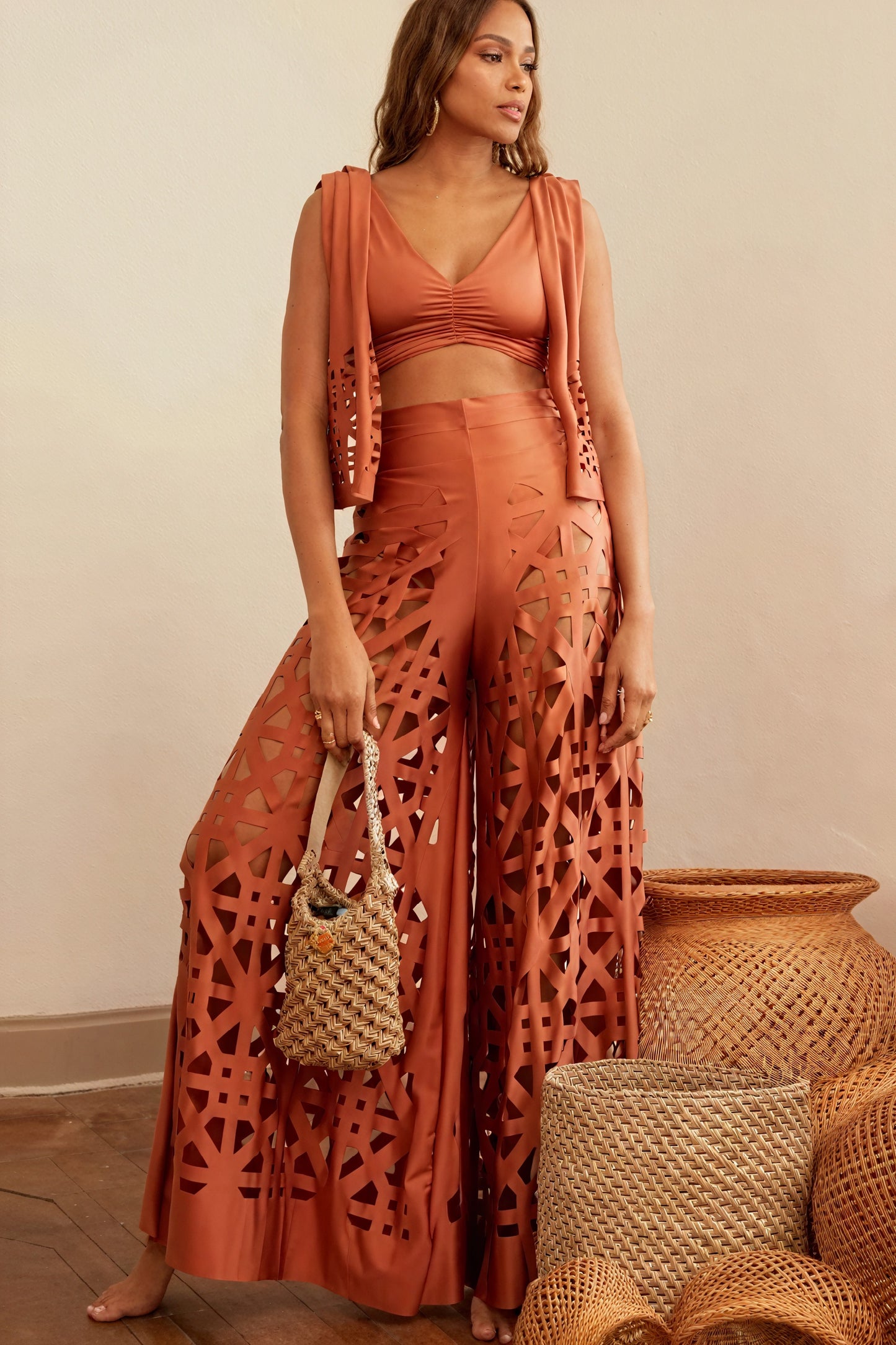 Laser-Cut Palazzo Bukser & Vest Sæt
