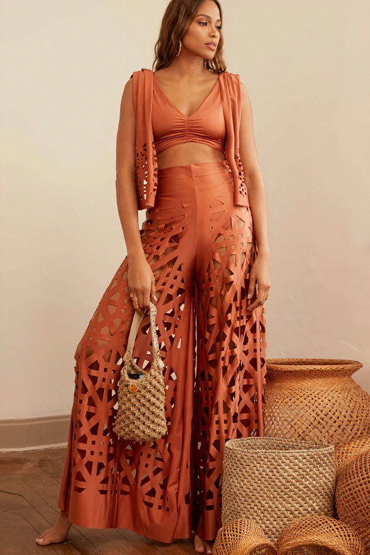 Laser-Cut Palazzo Bukser & Vest Sæt