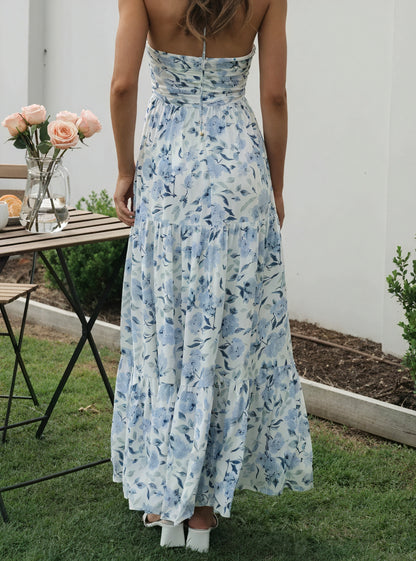 Blomstret Maxi Kjole med Halterneck