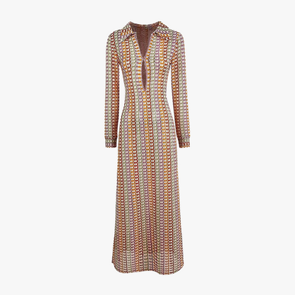 Boheme Maxikjole med Geometrisk V-Hals