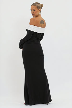 Farveblok Aftenkjole - Off-Shoulder Elegance