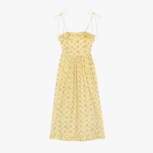 Blomstret Midi Kjole med Tynde Stropper