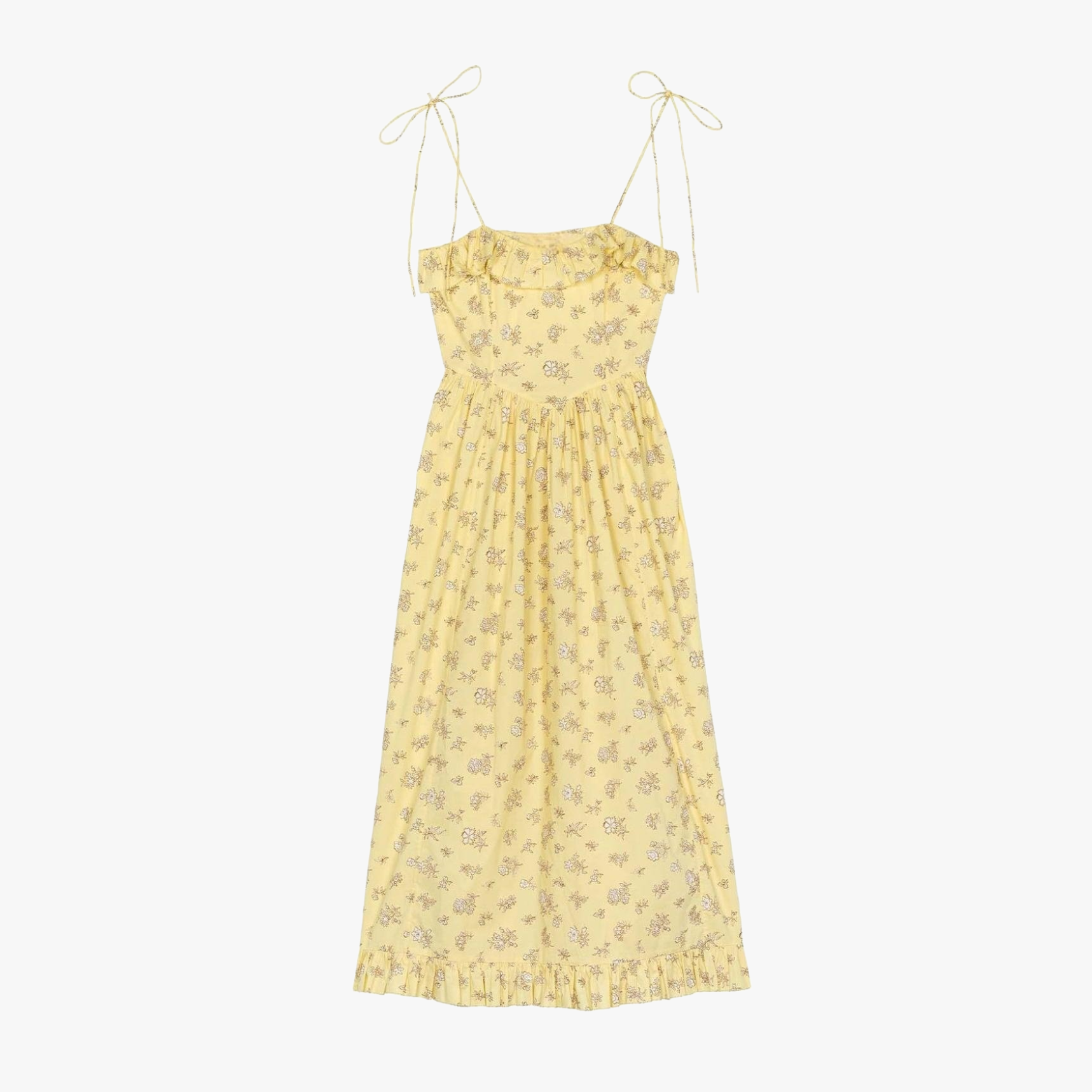 Blomstret Midi Kjole med Tynde Stropper