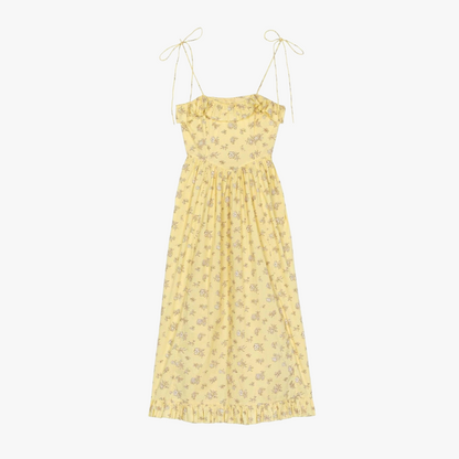 Blomstret Midi Kjole med Tynde Stropper