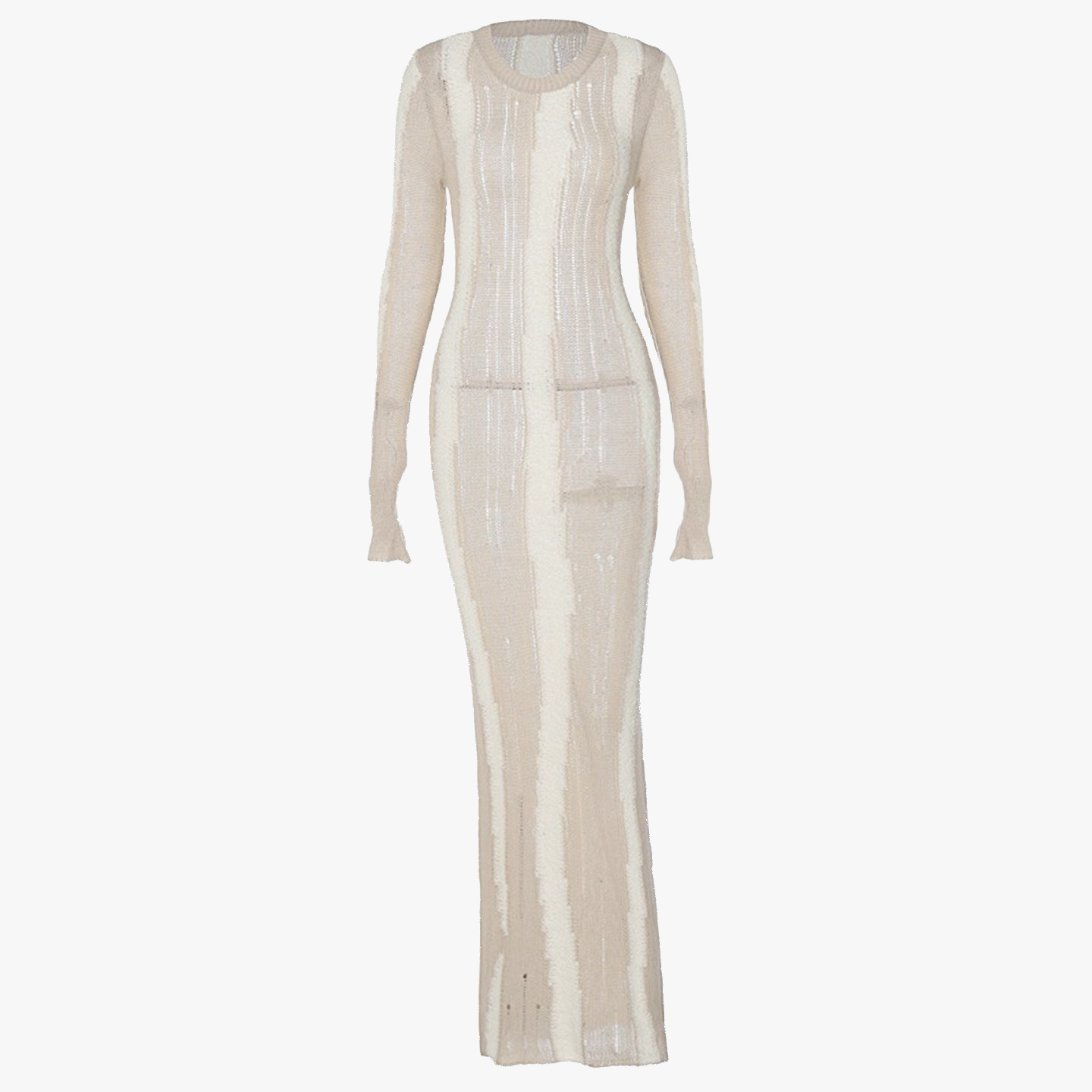 Ribstrikket Kjole med Perforeringer - Creme