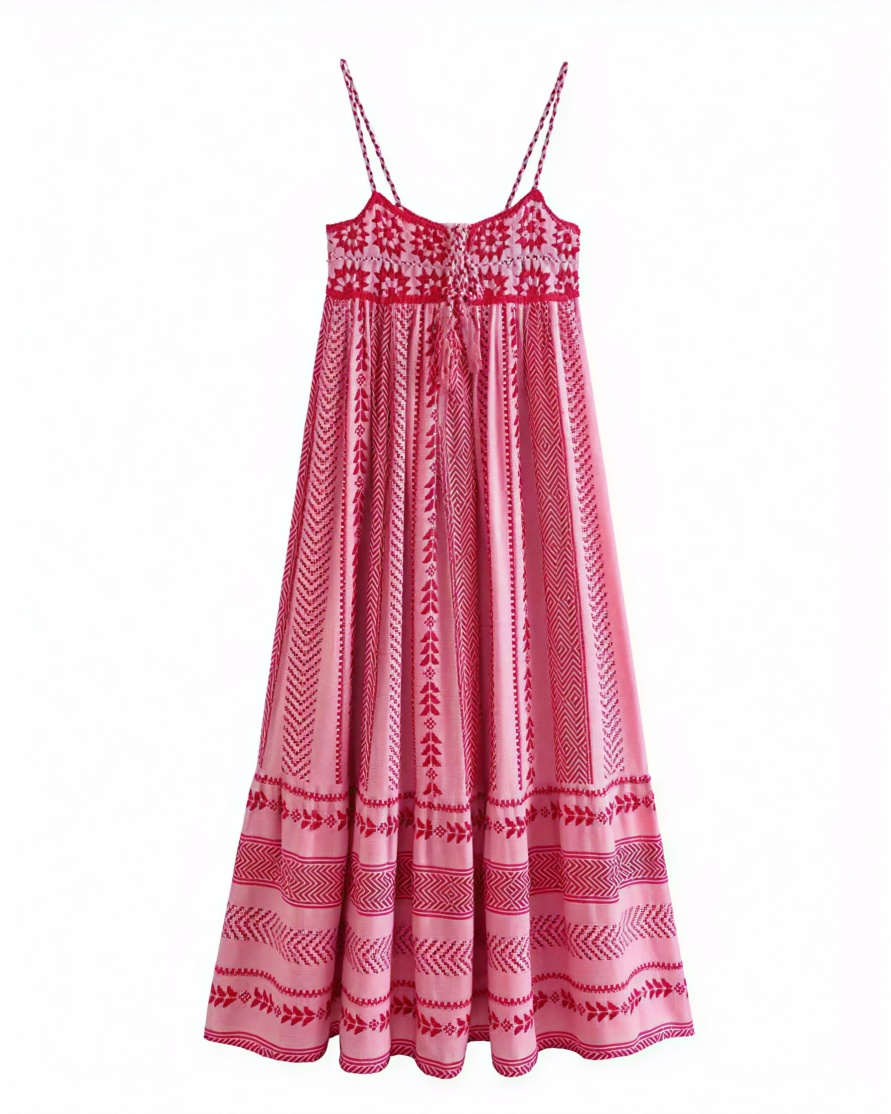 Boheme Sommerkjole med Broderi og Spaghettistropper