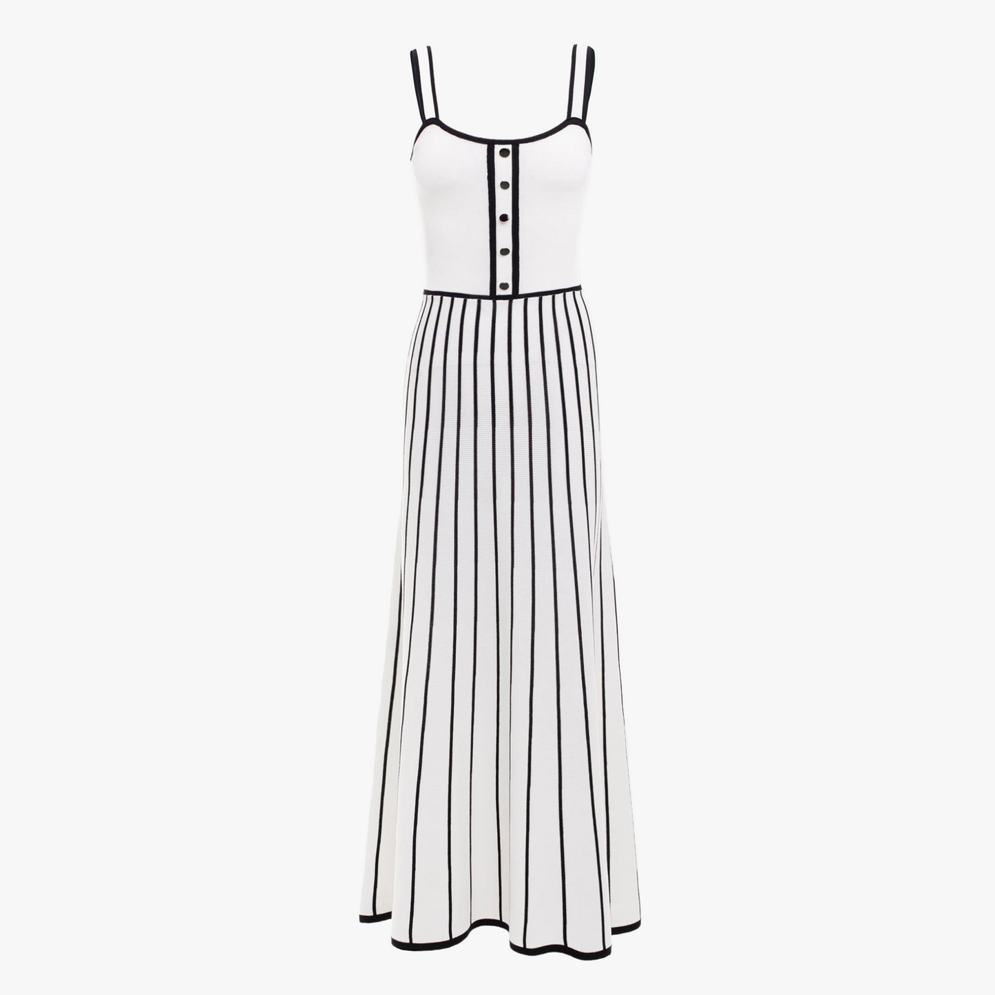Stribet Midi Kjole med Knapper