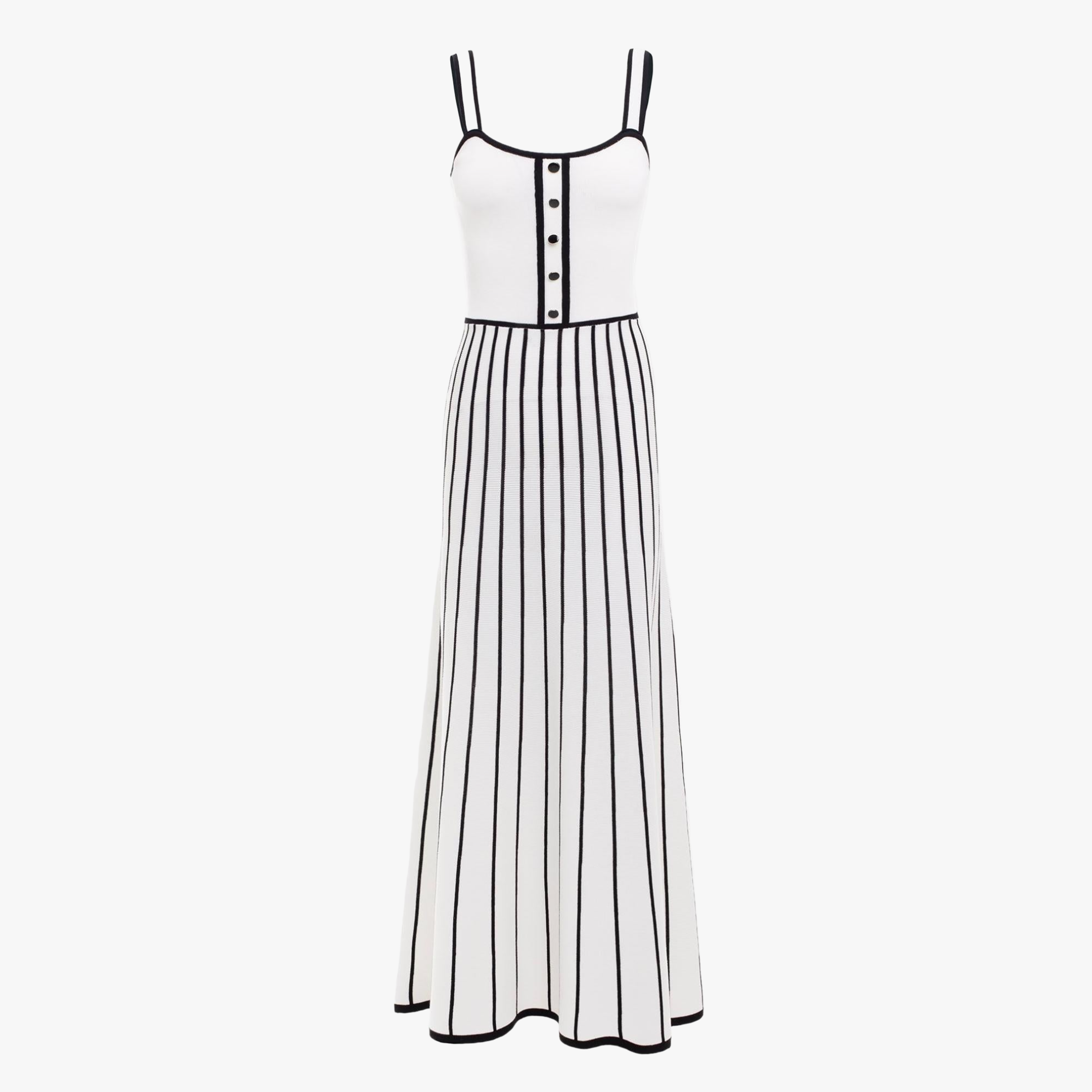 Stribet Midi Kjole med Knapper