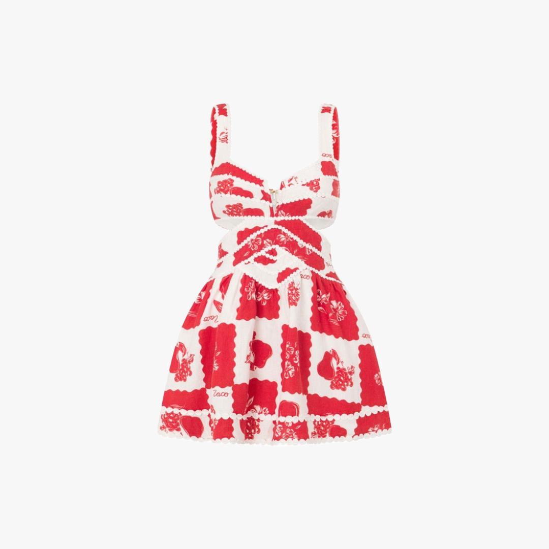 Blomstret Minikjole med V-udskæring og Cut-Out