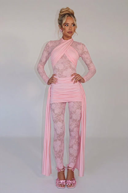 Floral Cocktailkjole med Transparente Ærmer