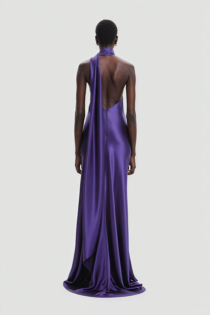 One-shoulder Aftenkjole med Stofrose - Lilla