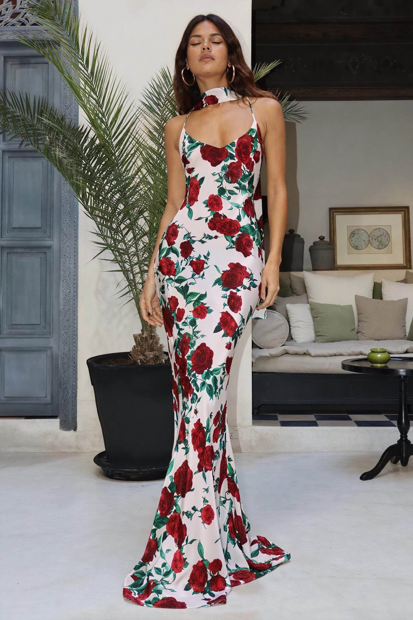 Blomstret Maxikjole med Halterneck