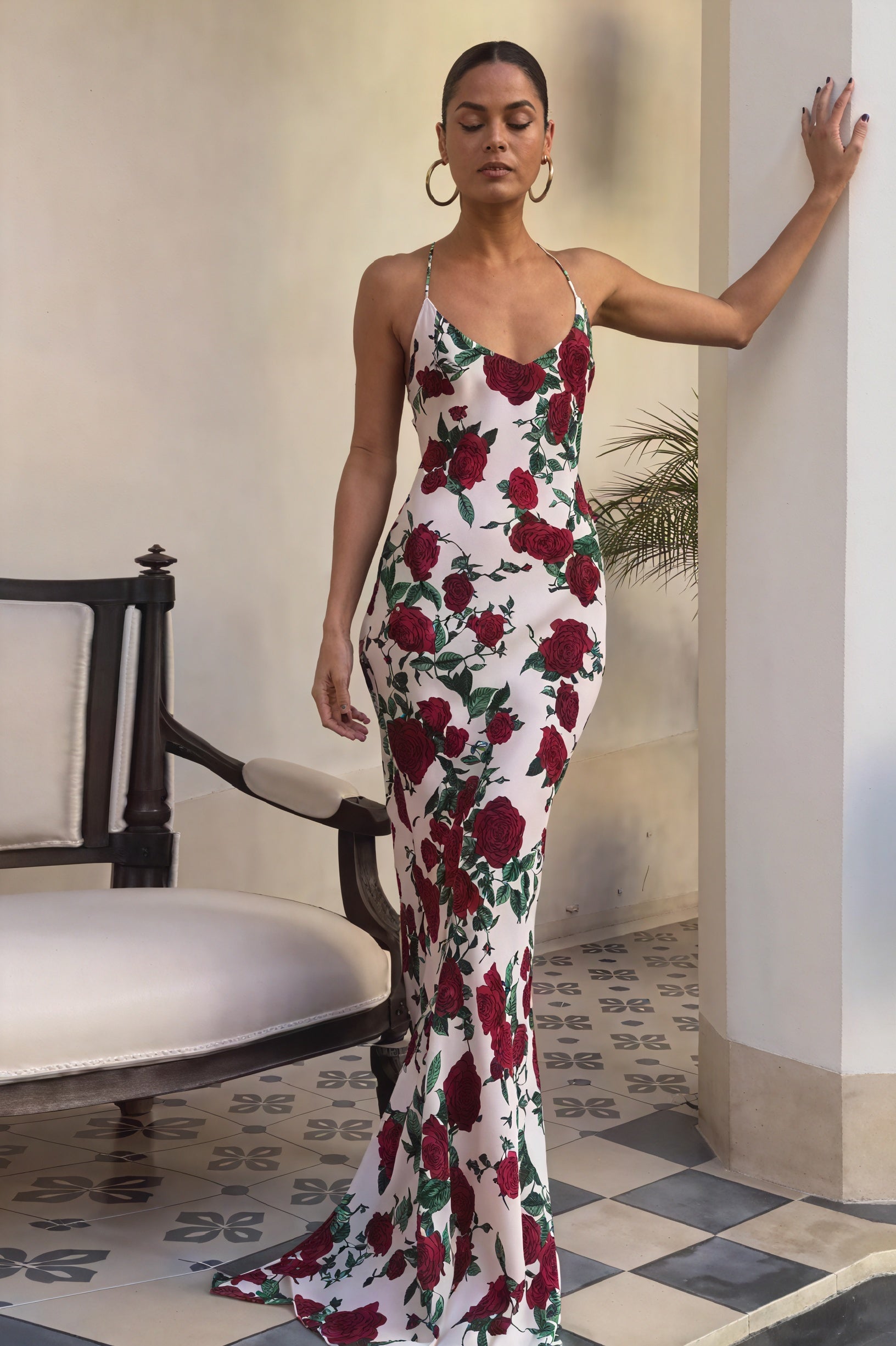 Blomstret Maxikjole med Halterneck
