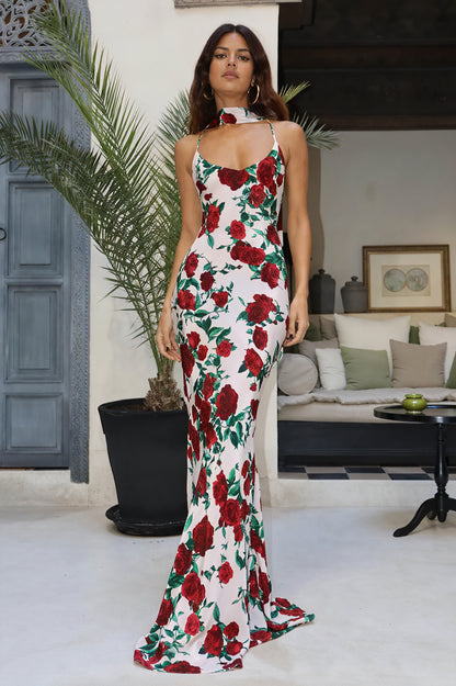 Blomstret Maxikjole med Halterneck