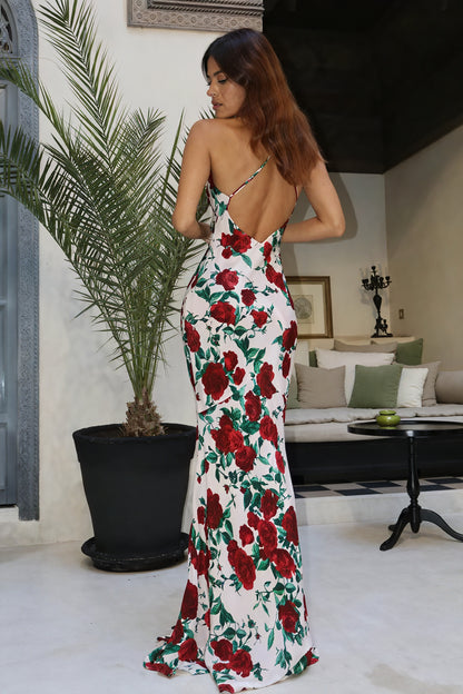 Blomstret Maxikjole med Halterneck
