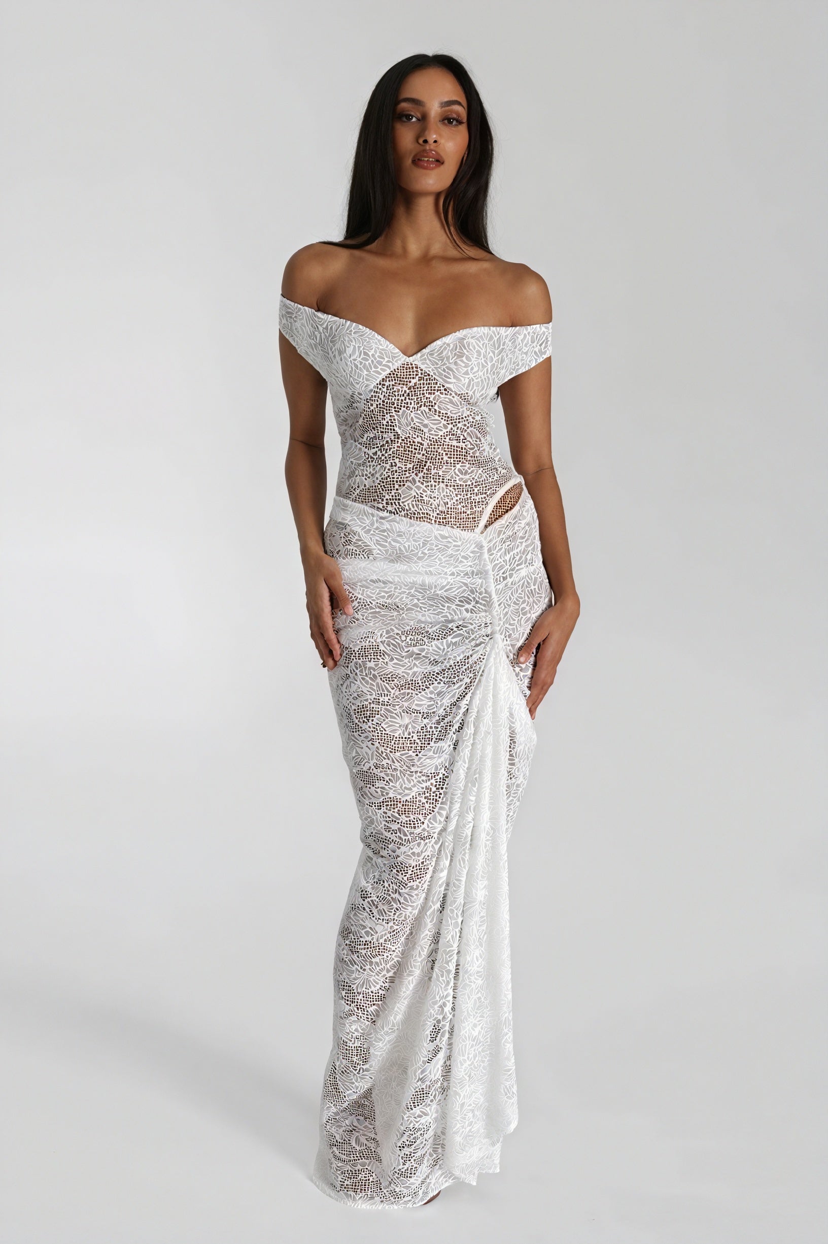 Blonde Aftenkjole - Off-Shoulder Maxi