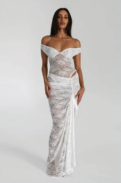 Blonde Aftenkjole - Off-Shoulder Maxi