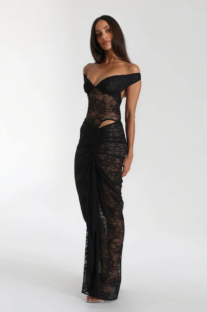 Blonde Aftenkjole - Off-Shoulder Maxi