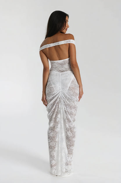Blonde Aftenkjole - Off-Shoulder Maxi