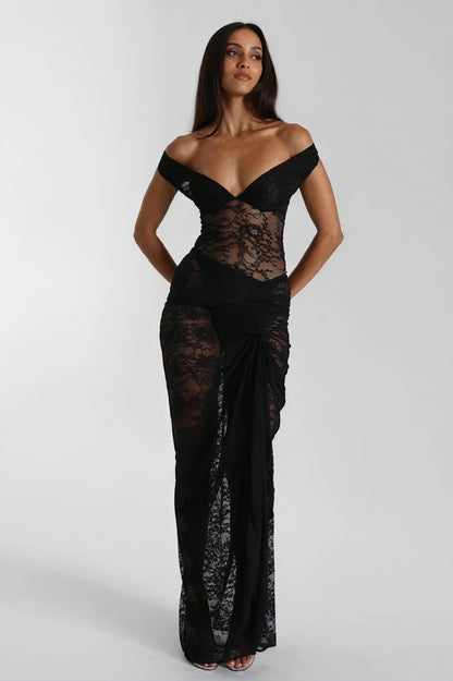 Blonde Aftenkjole - Off-Shoulder Maxi