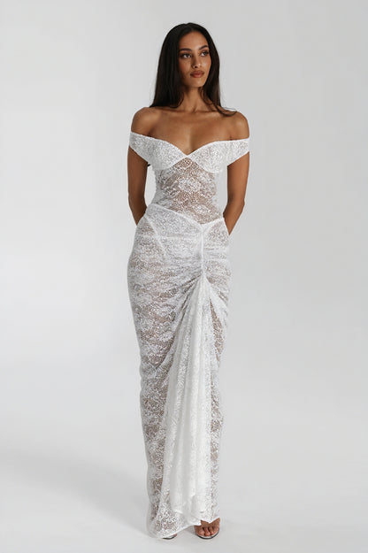 Blonde Aftenkjole - Off-Shoulder Maxi