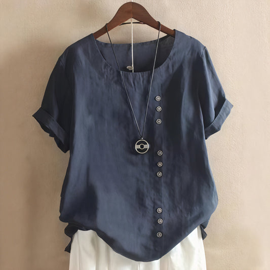 Norideen Dame Kjole – Korte Ærmer, Rund Hals, Asymmetrisk Knappegang, S-XL-81165-25ebbfa2-2d23-4226-9038-ffad1819ceb0