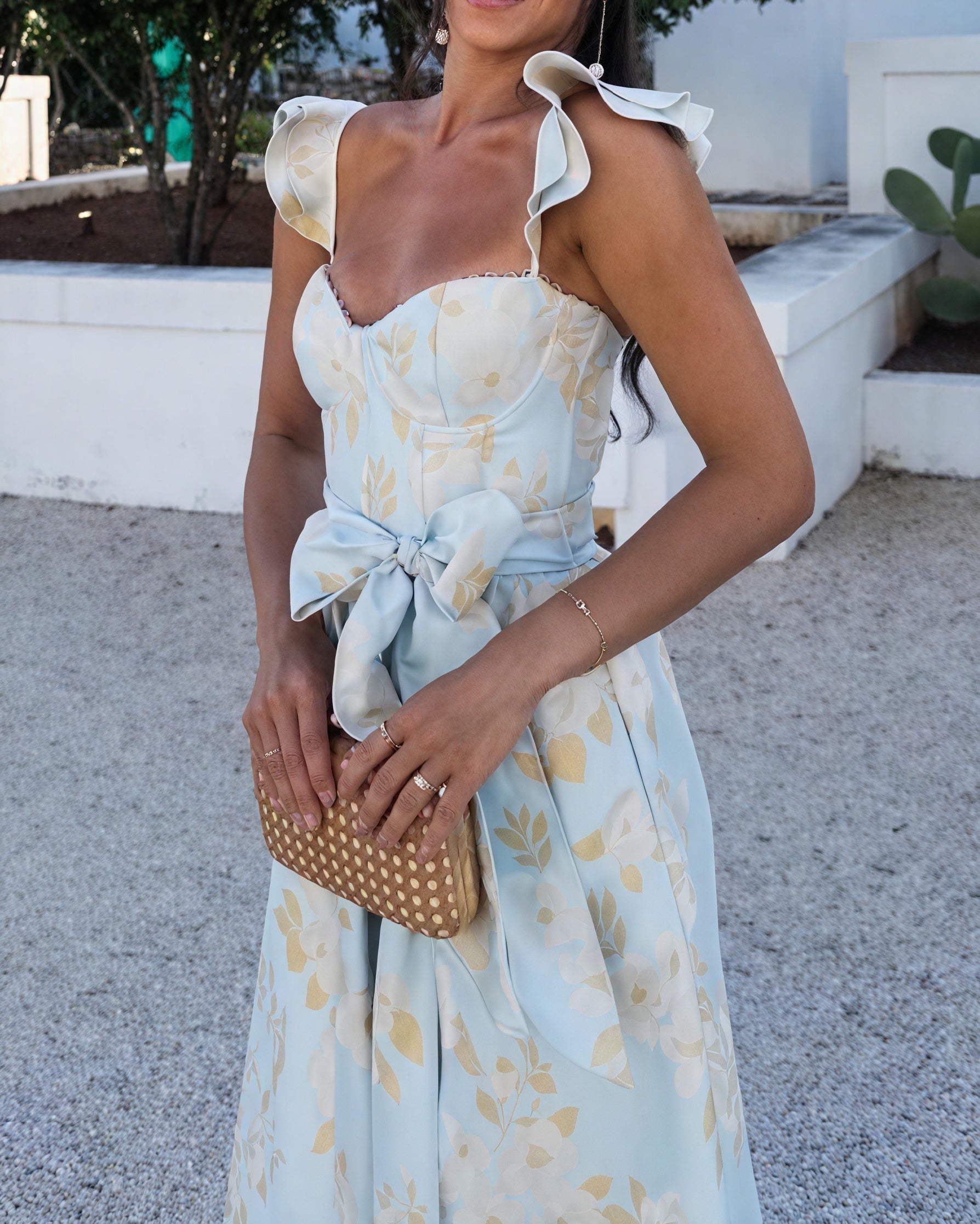 Dame Midi Kjole – Blomstret, Ærmeløs med Sløjfe & Slids-81250-a2971ae0-ffd1-48d0-838c-d810e960e3c9