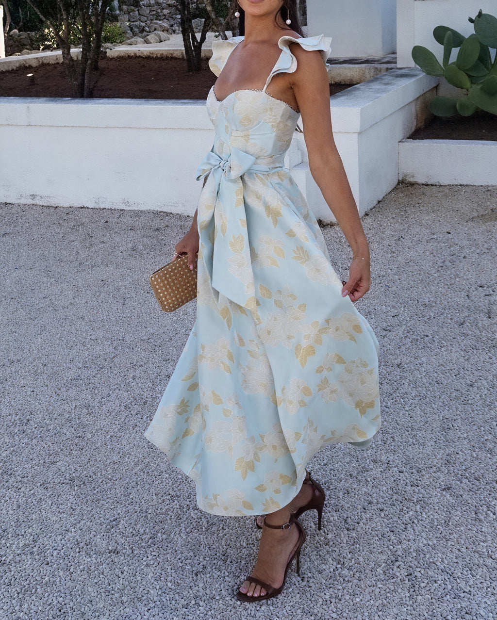 Dame Midi Kjole – Blomstret, Ærmeløs med Sløjfe & Slids-81250-00e60505-a83d-4b81-825d-fa03530a32de