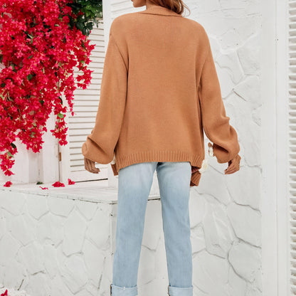 Cardigan med Blomsterdetaljer og Åben Front